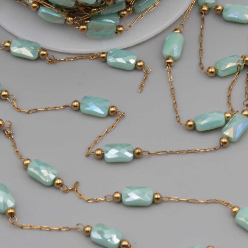 Catena in acciaio oro con cristalli rettangolari tiffany a/b con. 20 cm (rett-gy6) - pietreeminuterie.com