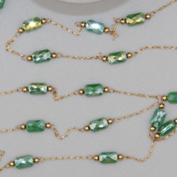 Catena in acciaio oro con cristalli rettangolari verdi a/b con. 20 cm