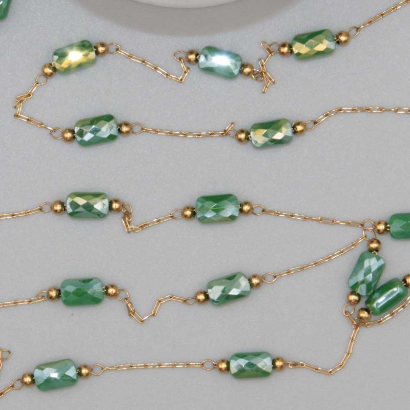 Catena in acciaio oro con cristalli rettangolari verdi a/b con. 20 cm (rett-gy5) - pietreeminuterie.com
