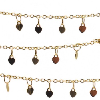 Catena placcata oro 18kt charms cuoricini 3.5 mm pacco 50 cm