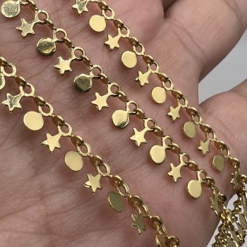Catena placcata oro 18kt charms stella 3 mm tondo 3.3 mm pacco 50 cm