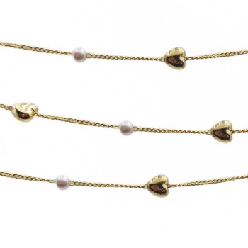 Catena placcata oro 18kt cuore 6 mm perla 4 mm pacco 50 cm