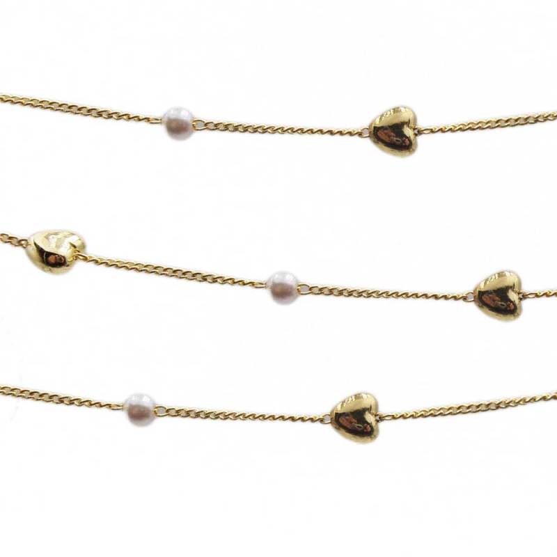 Catena placcata oro 18kt cuore 6 mm perla 4 mm pacco 50 cm (18kt1001) - pietreeminuterie.com