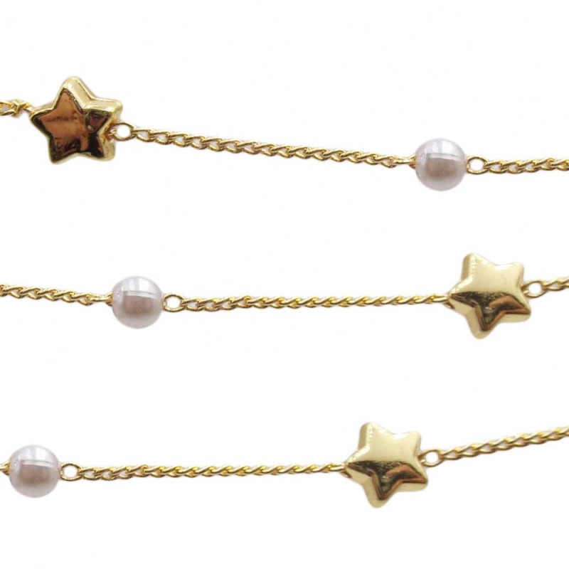 Catena placcata oro 18kt stella 6 mm perle 4 mm pacco 50 cm (18kt1004) - pietreeminuterie.com