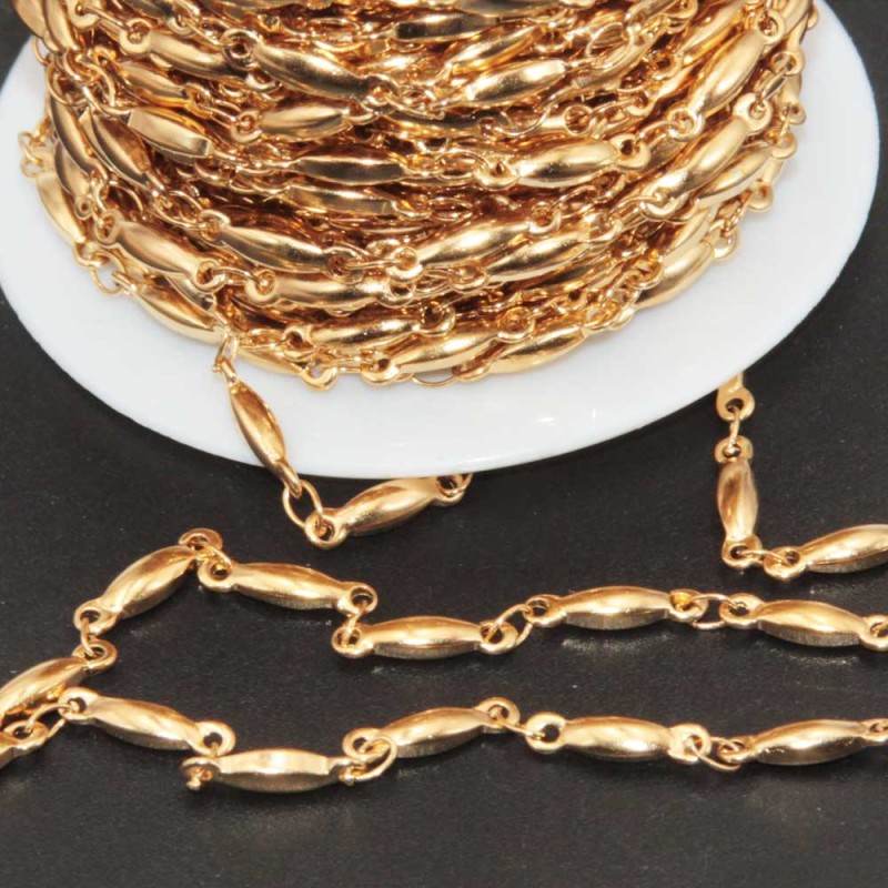 Catena in acciaio colonna affusolata 11 mm oro 50 cm (ov-acc-1) - pietreeminuterie.com