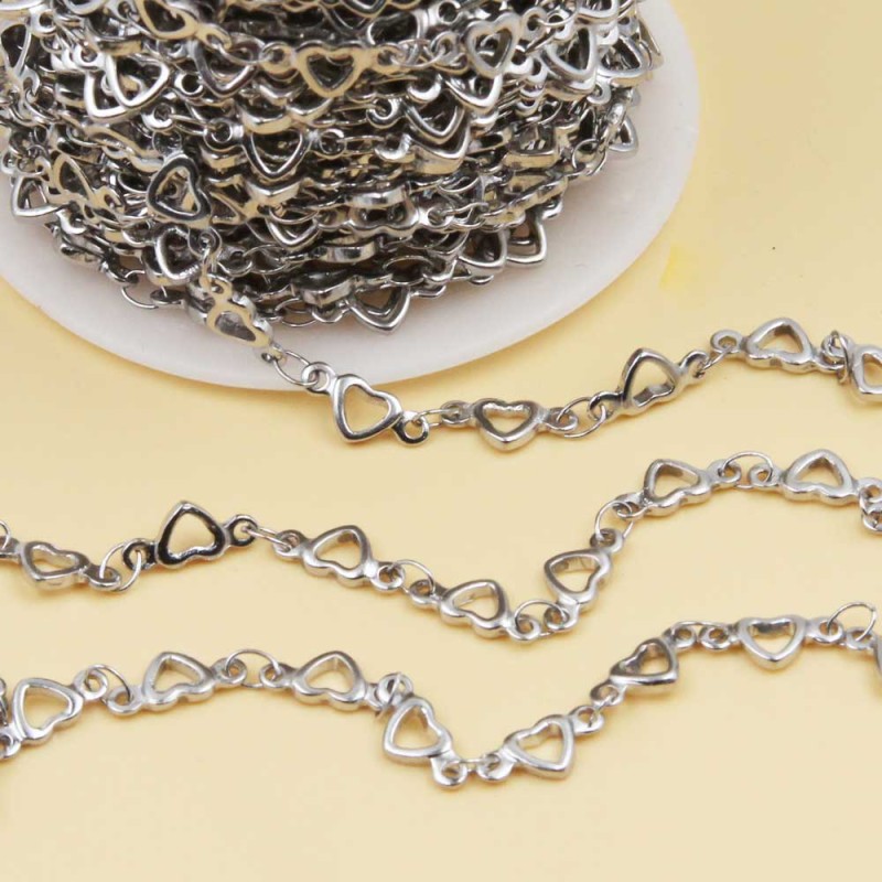 Catena in acciaio cuore aperto 10x4.5 mm 50 cm (cu-ac-11) - pietreeminuterie.com