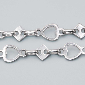 Catena in acciaio doppia maglia cuore e rombo conf.50 cm