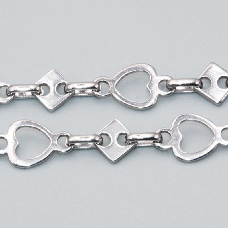 Catena in acciaio doppia maglia cuore e rombo conf.50 cm (cat-acp1) - pietreeminuterie.com