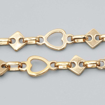 Catena in acciaio doppia maglia cuore e rombo oro conf.50 cm