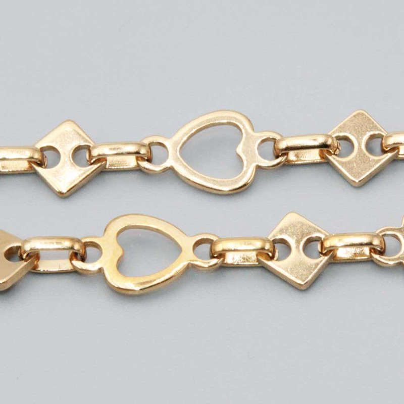 Catena in acciaio doppia maglia cuore e rombo oro conf.50 cm (cat-acc6) - pietreeminuterie.com
