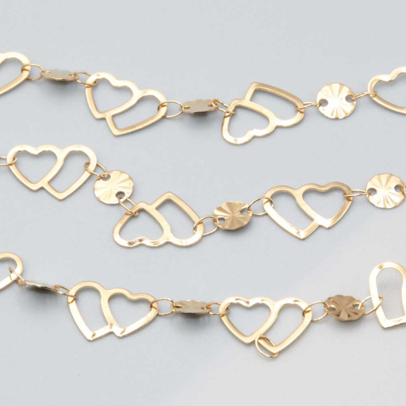 Catena in acciaio doppio cuore oro conf. 50 cm (he-29a66) - pietreeminuterie.com