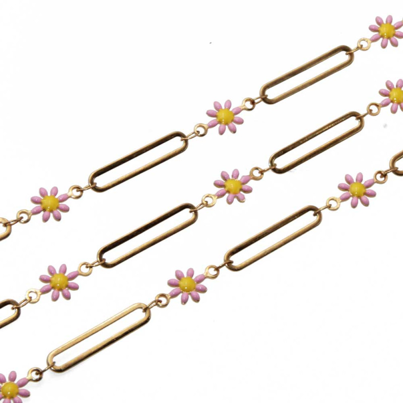 Catena in acciaio maglia ovale oro 20x4 mm con fiori conf.50 cm (ctacc-f01) - pietreeminuterie.com