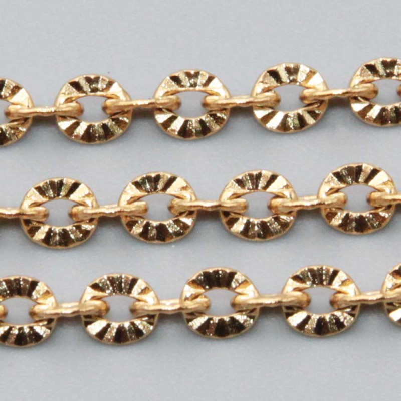 Catena in acciaio oro ovale intagliata 4 mm conf. 1 metro (ov-mt1) - pietreeminuterie.com
