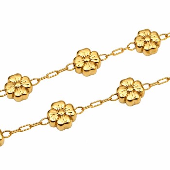 Catena in acciaio oro 24kt quadrifoglio 6 mm conf. 20 cm Catena in acciaio oro 24kt quadrifoglio 6 mm conf. 20 cm