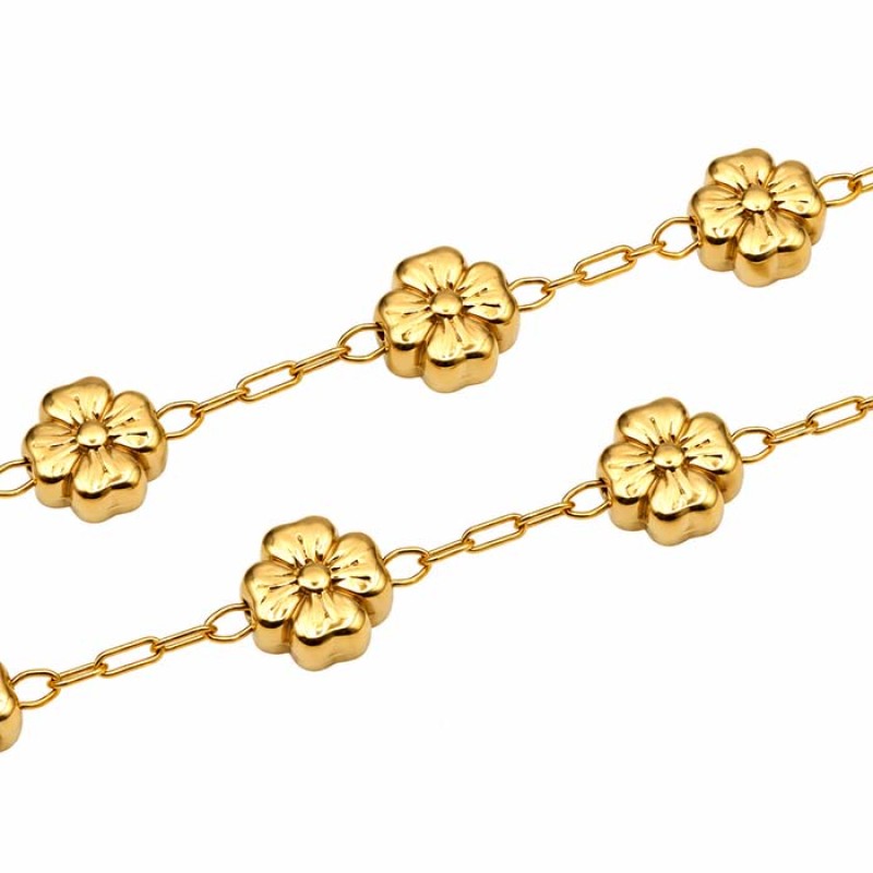Catena in acciaio oro 24kt quadrifoglio 6 mm conf. 20 cm