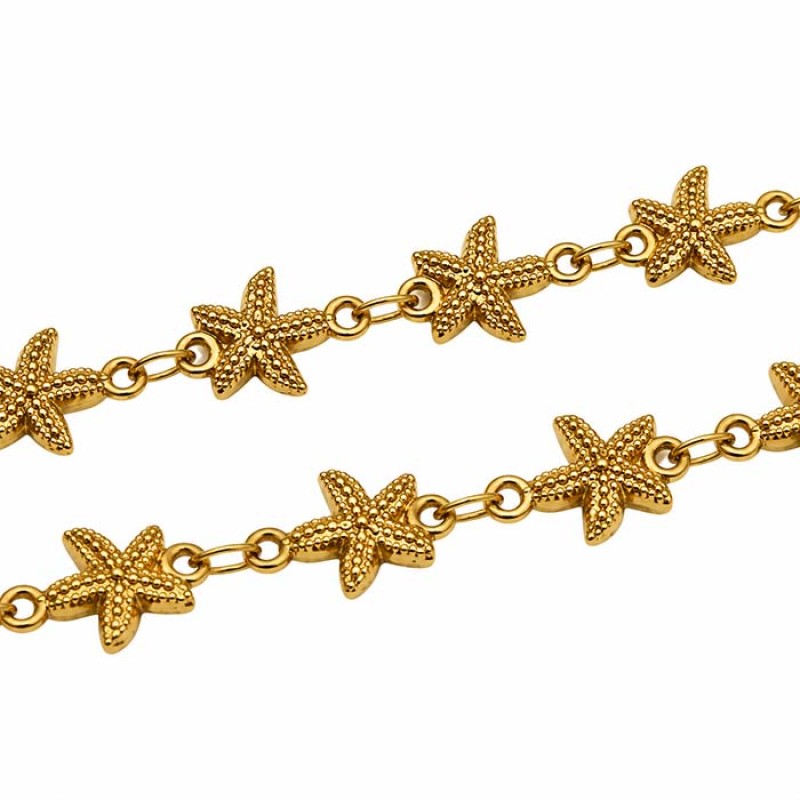 Catena in acciaio oro 24kt stella marina 10 mm conf. 20 cm