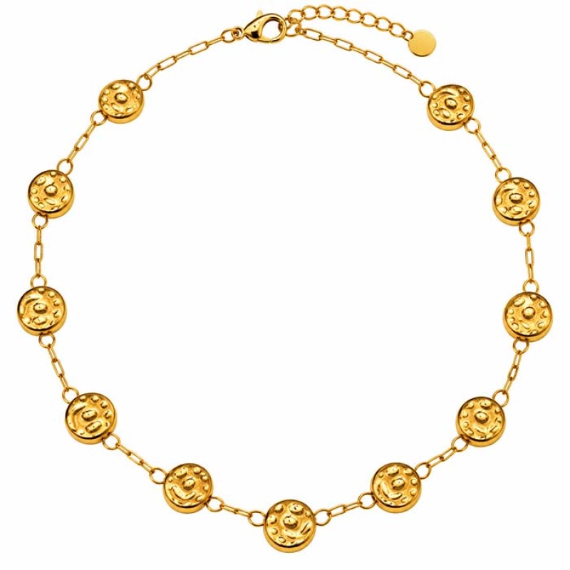 Catena in acciaio oro 24kt pepite decorate 7 mm conf. 20 cm Catena in acciaio oro 24kt pepite decorate 7 mm conf. 20 cm