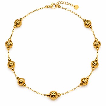 Catena in acciaio oro 24kt palline decorate 6 mm conf. 20 cm Catena in acciaio oro 24kt palline decorate 6 mm conf. 20 cm