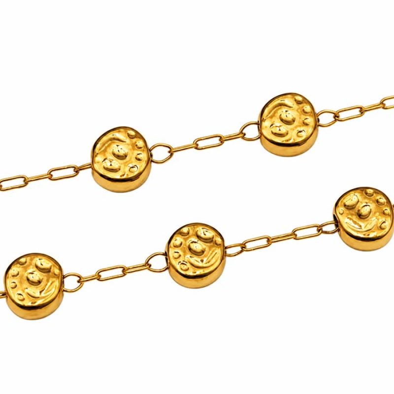 Catena in acciaio oro 24kt pepite decorate 7 mm conf. 20 cm Catena in acciaio oro 24kt pepite decorate 7 mm conf. 20 cm