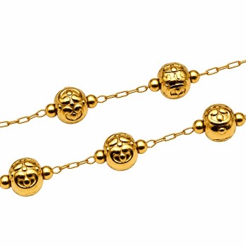 Catena in acciaio oro 24kt palline decorate 6 mm conf. 20 cm