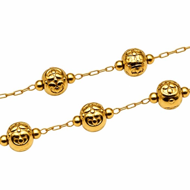 Catena in acciaio oro 24kt palline decorate 6 mm conf. 20 cm Catena in acciaio oro 24kt palline decorate 6 mm conf. 20 cm