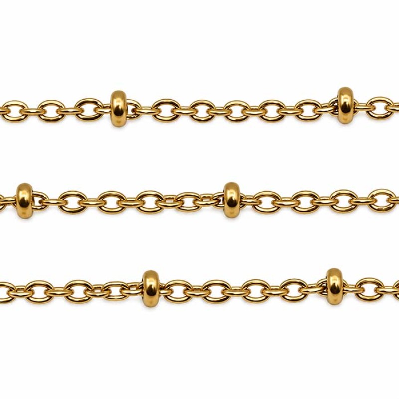 Catena in acciaio palline schiacciate oro maglia 2 mm 1 metro (ctapp2v2) - pietreeminuterie.com