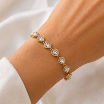 Catena in acciaio oro con strass gocce 16x12 mm conf. 20 cm