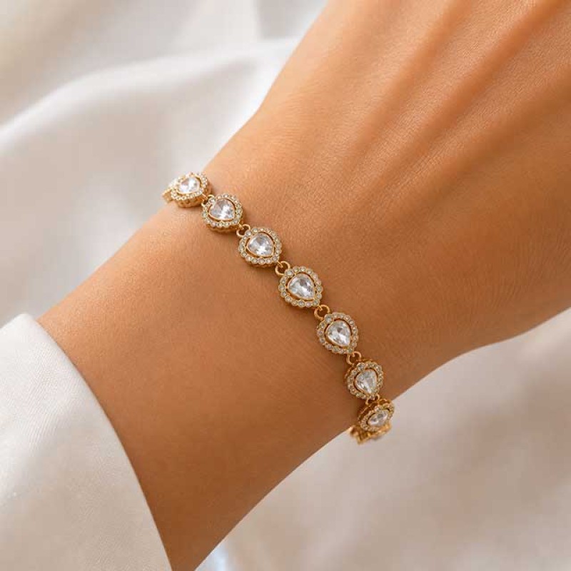 Catena in acciaio oro con strass gocce 16x12 mm conf. 20 cm
