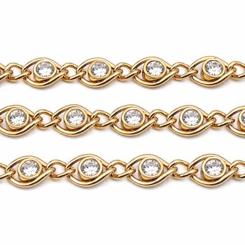 Catena in acciaio oro 10x7 mm con cristallo centrale conf. 20 cm
