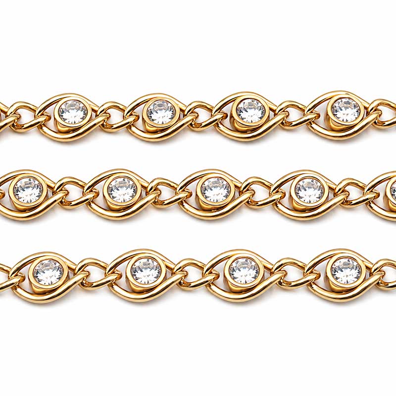 Catena in acciaio oro 10x7 mm con cristallo centrale conf. 20 cm Catena in acciaio oro 10x7 mm con cristallo centrale conf. 20 cm