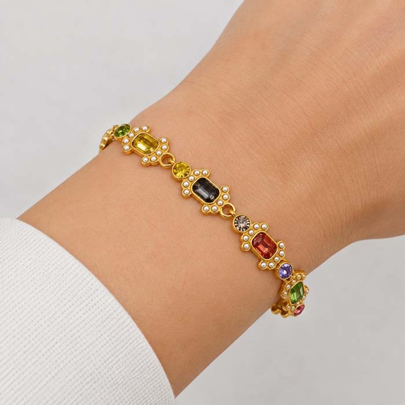 Catena in acciaio con strass colorati e perle 22x9 mm conf. 20cm Catena in acciaio con strass colorati e perle 22x9 mm conf. 20cm