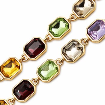 Catena in acciaio oro con strass colorati rettangolo 16x10 mm conf. 20 cm