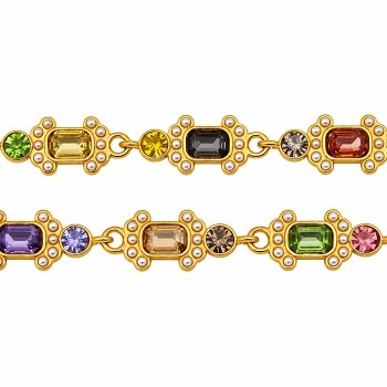 Catena in acciaio con strass colorati e perle 22x9 mm conf. 20cm