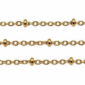 Catena in acciaio palline schiacciate oro maglia 2 mm 1 metro
