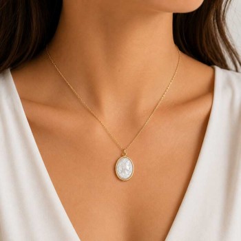 Ciondolo in acciaio cameo oro con perla 22x15 mm conf. 1 pz