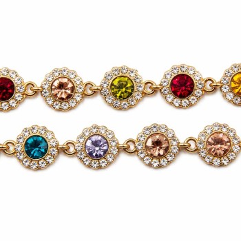 Catena in acciaio oro con strass colorati tondi 10 mm conf. 20 cm