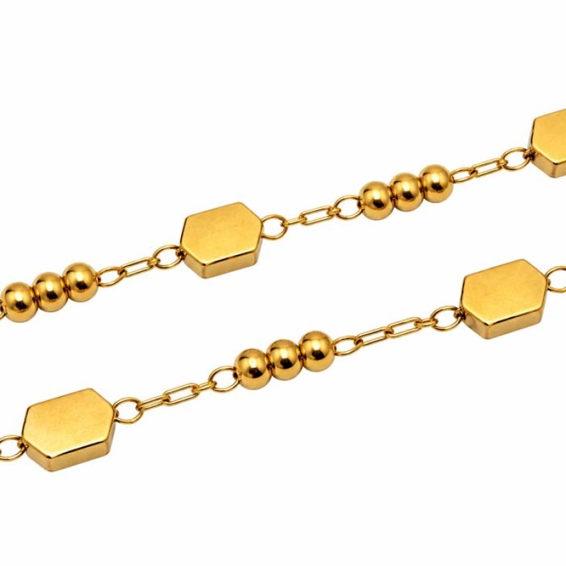 Catena in acciaio oro rombo 11x9 mm palline 2 mm conf. 50 cm Catena in acciaio oro rombo 11x9 mm palline 2 mm conf. 50 cm
