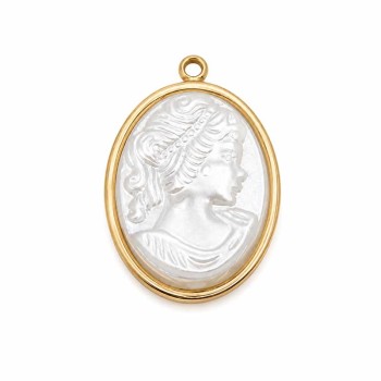 Ciondolo in acciaio cameo oro con perla 22x15 mm conf. 1 pz