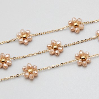 Catena acciaio oro con fiore cristalli cream A/B 10 mm conf. 50 cm