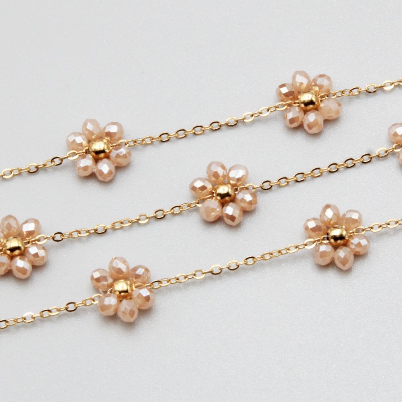 Catena acciaio oro con fiore cristalli cream A/B 10 mm conf. 50 cm (fio-1828) - pietreeminuterie.com