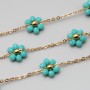 Catena acciaio oro con fiore cristalli turchese 10 mm conf. 50 cm