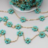 Catena acciaio oro con fiore cristalli turchese 10 mm conf. 50 cm (fio-1819) - pietreeminuterie.com