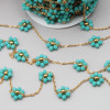Catena acciaio oro con fiore cristalli turchese 10 mm conf. 50 cm (fio-1819) - pietreeminuterie.com