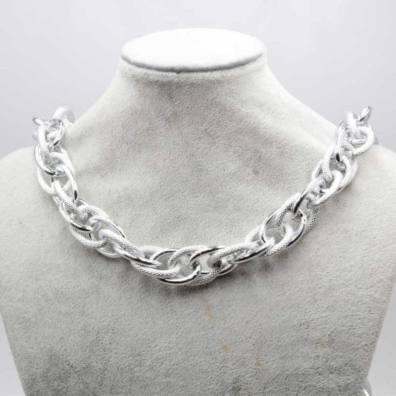 Caten in alluminio argento intrecciata maglie grandi 25.5x19 mm conf. 50 cm (cat-al003) - pietreeminuterie.com