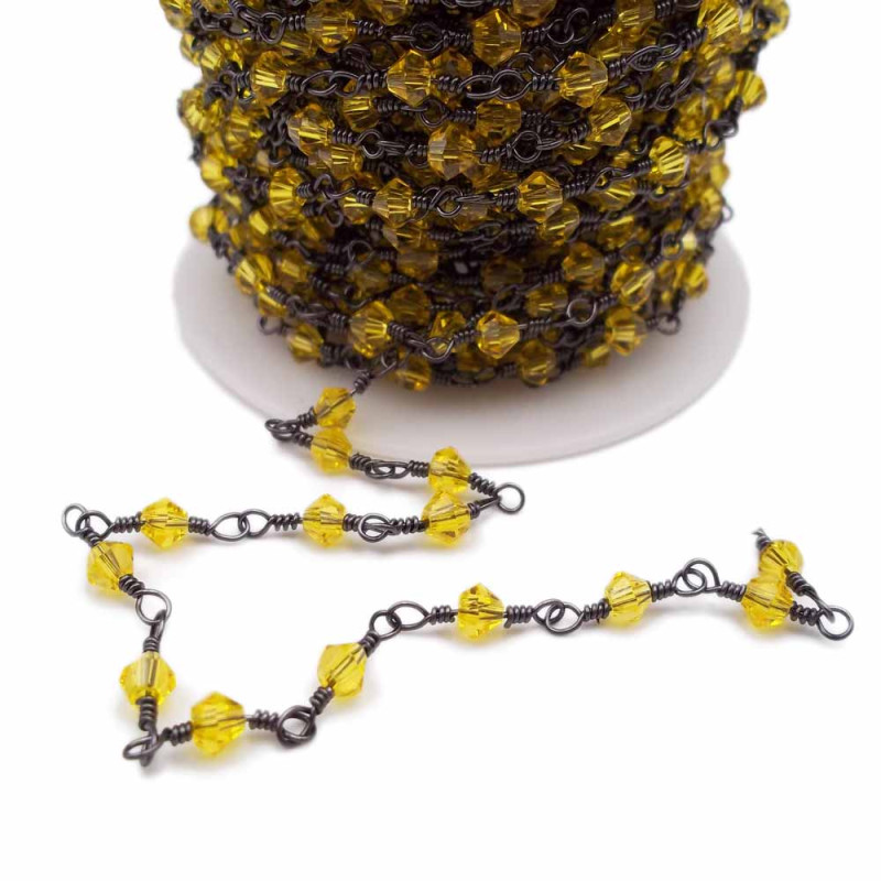 Catena Bicono gialli annodata a mano rodio pacco 50 cm 