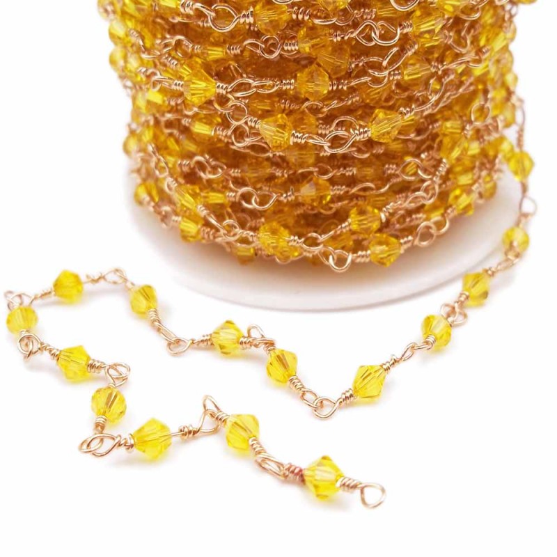 Catena Bicono gialli annodata a mano oro pacco 50 cm (cata1020) - pietreeminuterie.com