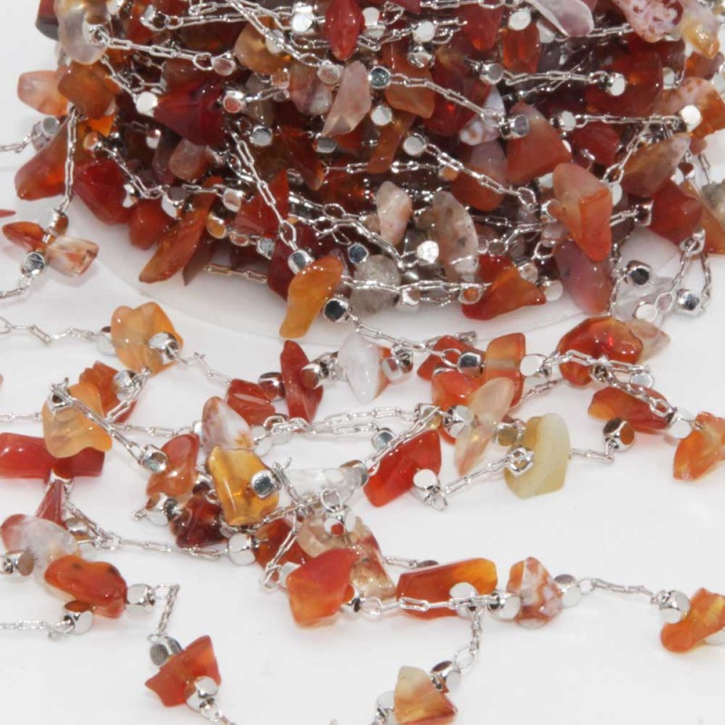 Catena ottone con chips pietre dure corniola pacco 50 cm (chic6cor) - pietreeminuterie.com