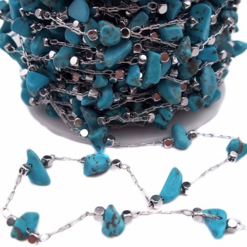 Catena ottone con chips pietre dure turchese pacco 50 cm