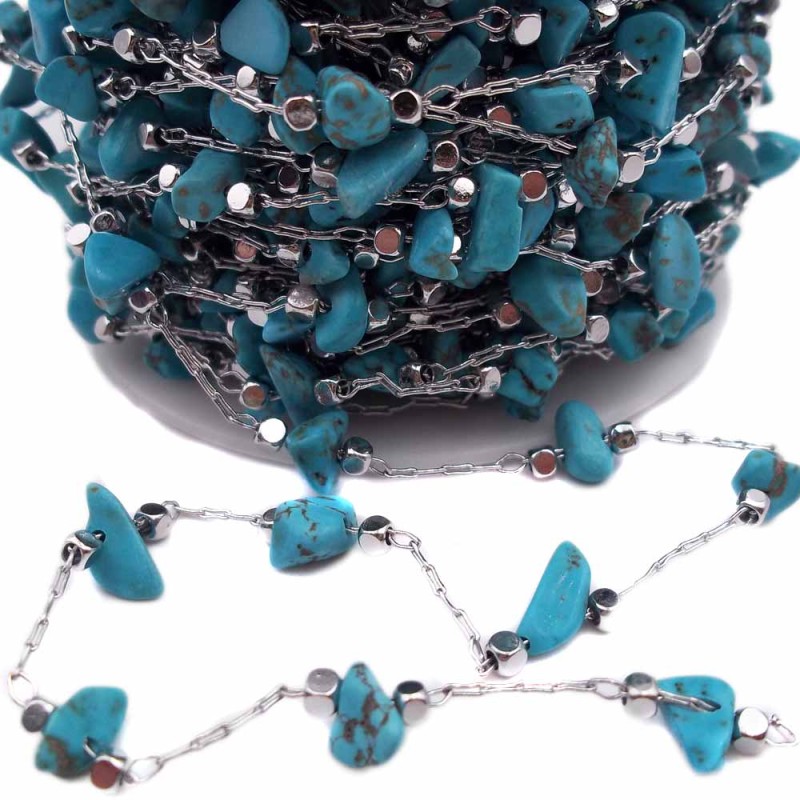 Catena ottone con chips pietre dure turchese pacco 50 cm (chic629) - pietreeminuterie.com