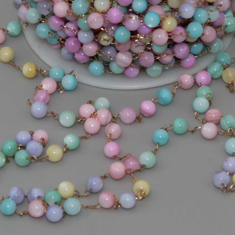 Catena in acciaio oro con madreperla palline 4 mm conf.50 cm (mad-s018) - pietreeminuterie.com